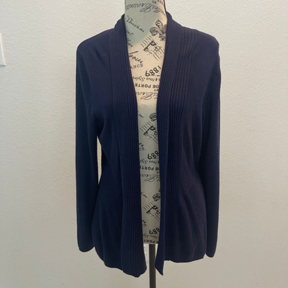 Allison Daley Petite‎ Navy Blue Open Front Cardigan Sweater Ribbed Knit PM/M